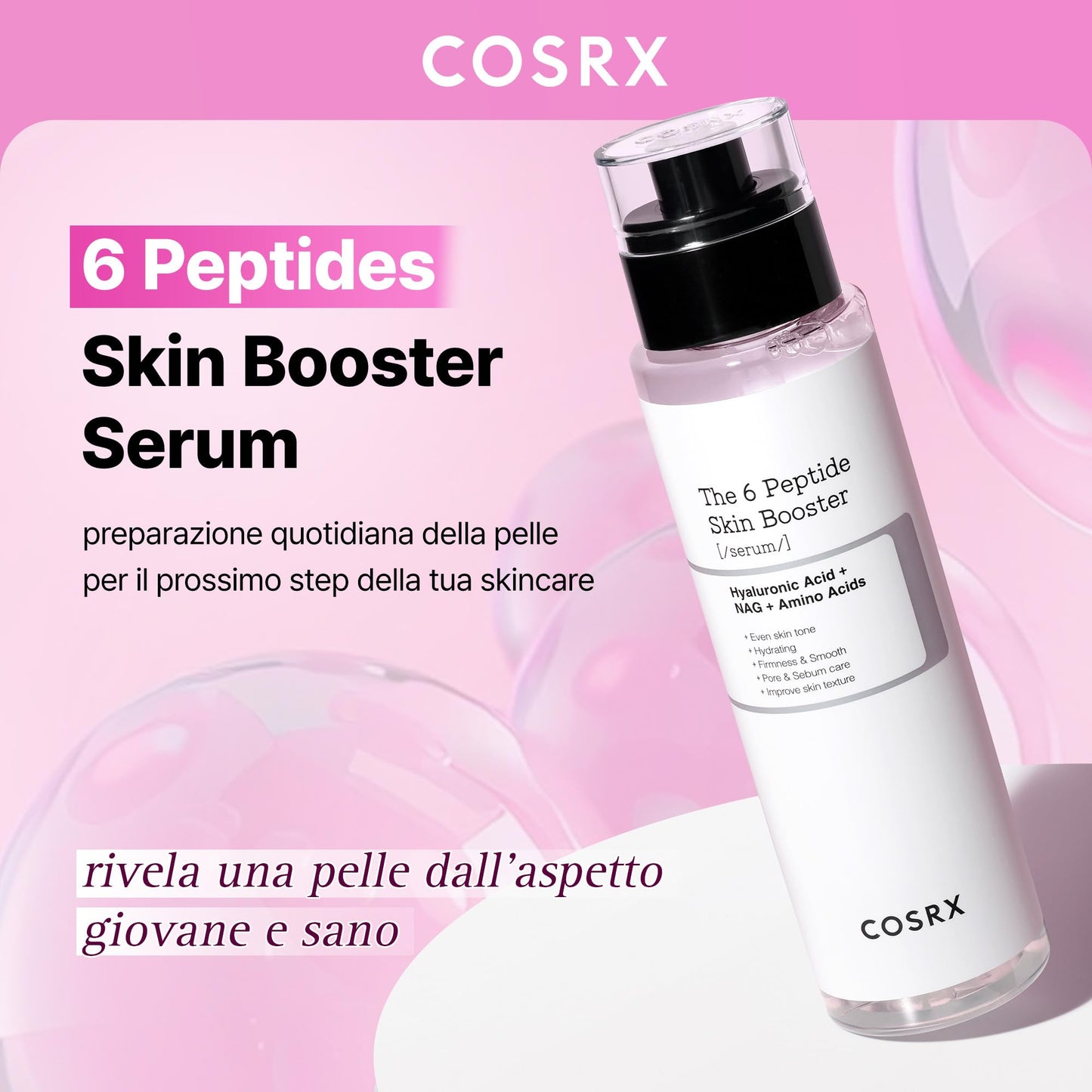 COSRX 6 peptidi collagene siero viso e tonico per il rinnovamento della pelle e rassodante con niacinamide e acido ialuronico, migliora l'elasticità della pelle, booster lenitivo, coreano Skincare 150